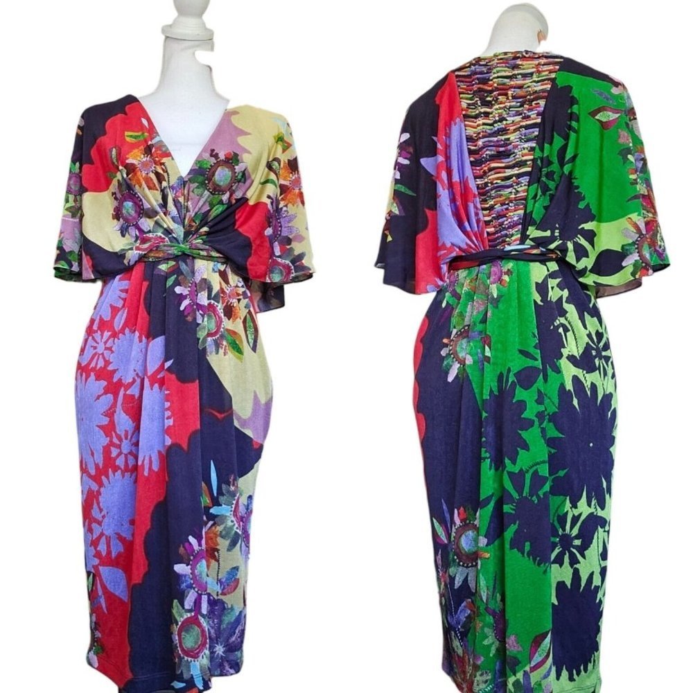 Ranna Gill Anthropologie Sabatina Floral Ruched Draped Dress Small‎ 4 6 Stretchy